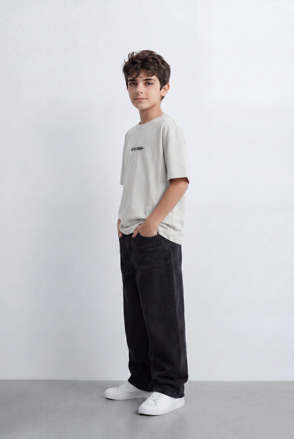 Boy's Oversized Graphic T-Shirt It’s Time Front Print