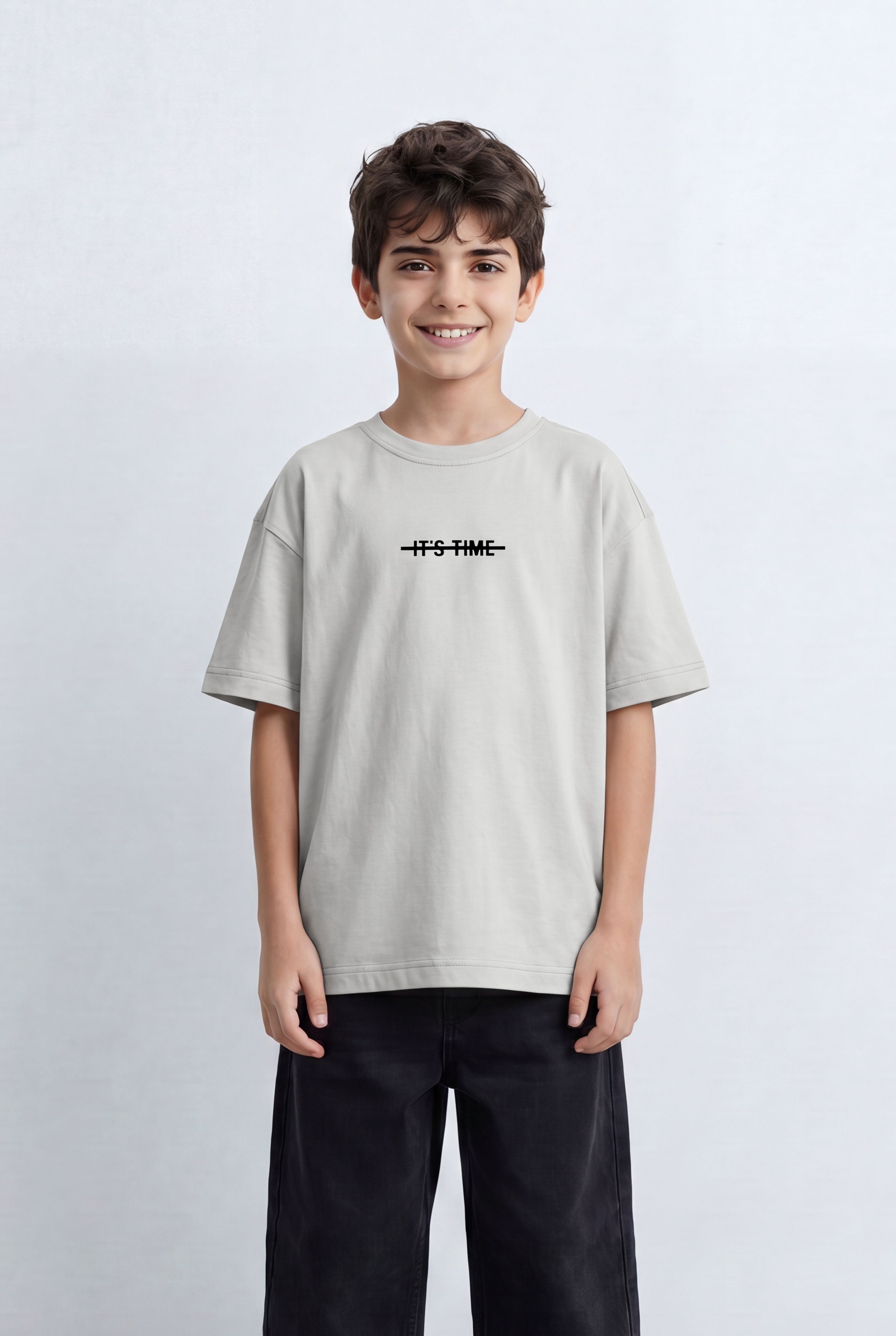 Boy's Oversized Graphic T-Shirt It’s Time Front Print