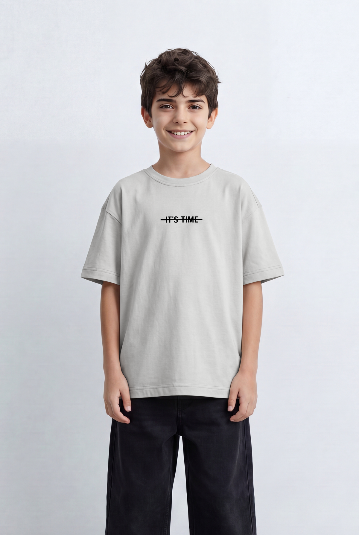 Boy's Oversized Graphic T-Shirt It’s Time Front Print
