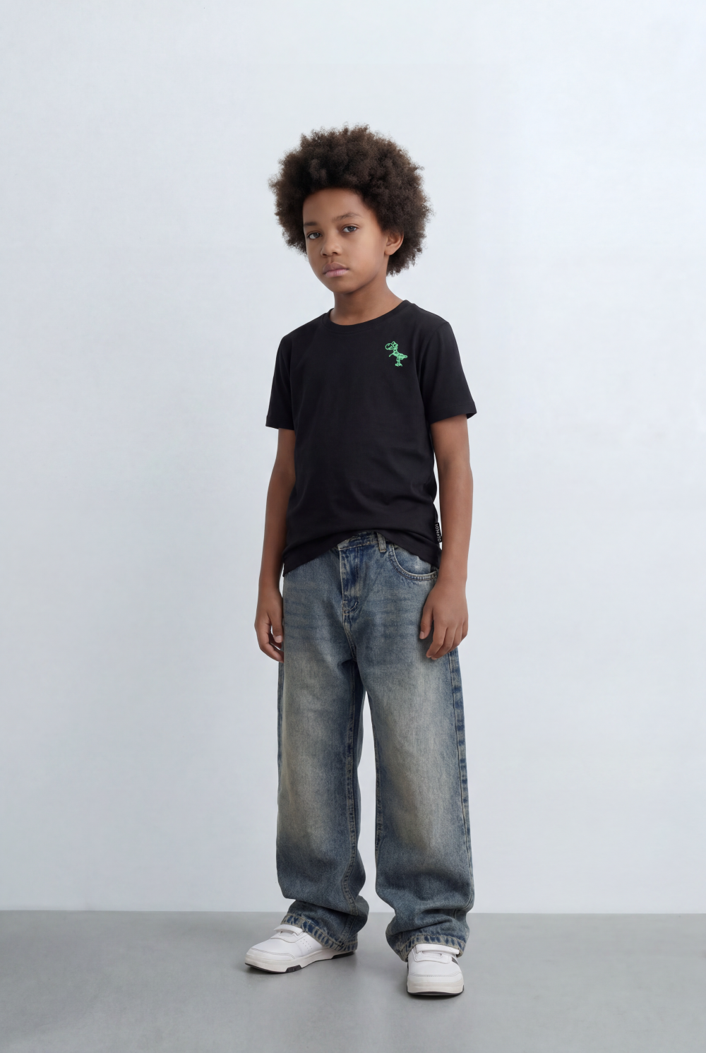 Boy's Dino Embroidery T-Shirt Soft Cotton Slim Fit Casual Style