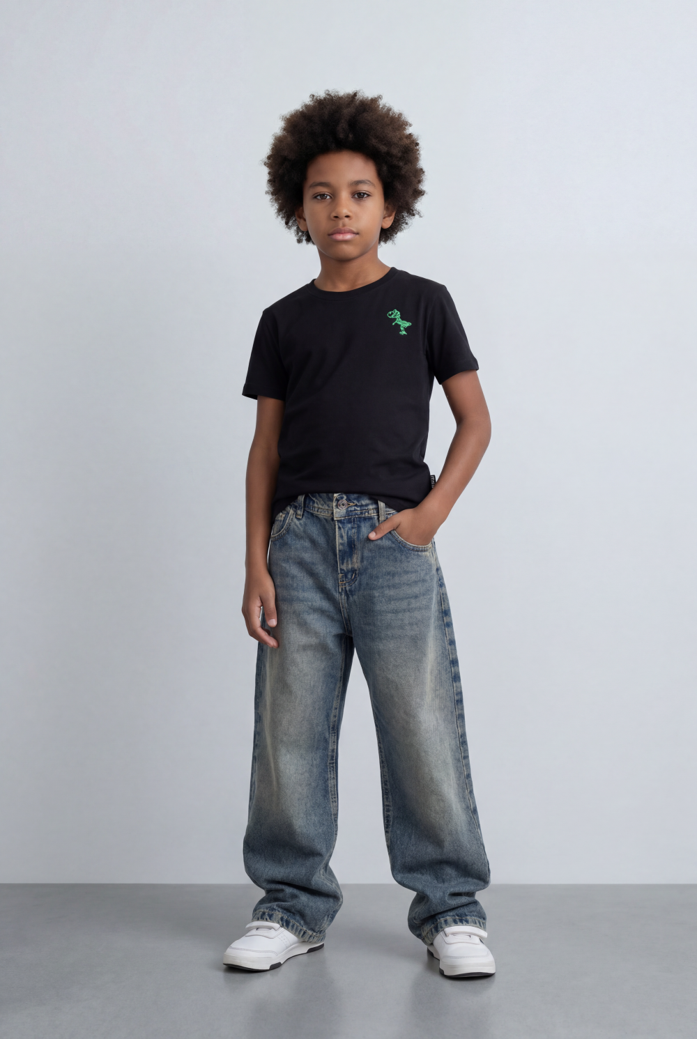 Boy's Dino Embroidery T-Shirt Soft Cotton Slim Fit Casual Style