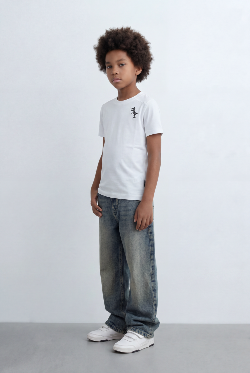 Boy's Dino Embroidery T-Shirt Soft Cotton Slim Fit Casual Style