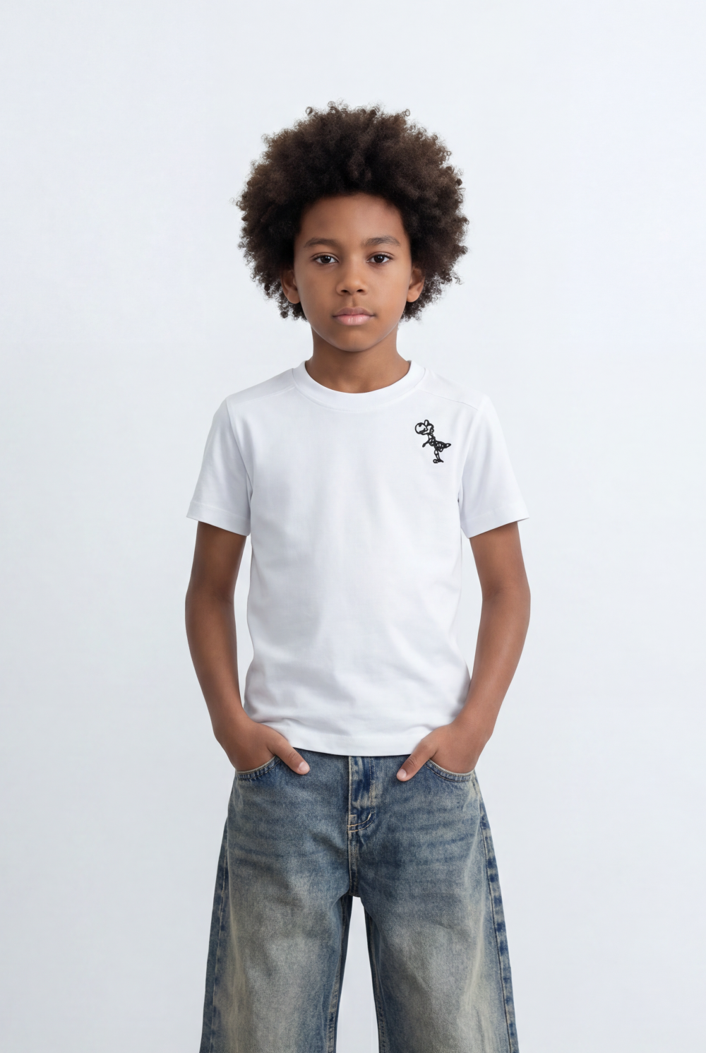 Boy's Dino Embroidery T-Shirt Soft Cotton Slim Fit Casual Style