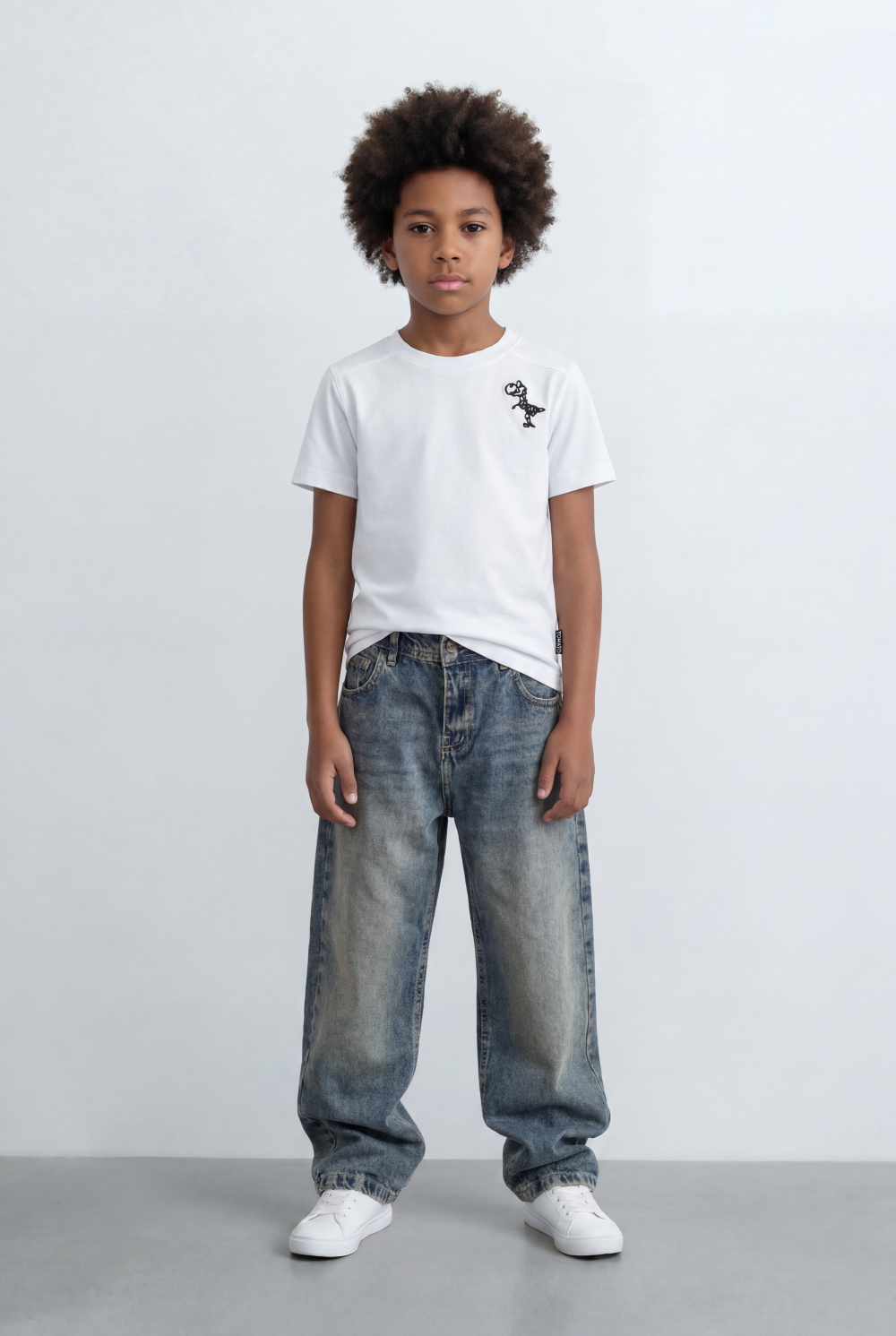 Boy's Dino Embroidery T-Shirt Soft Cotton Slim Fit Casual Style
