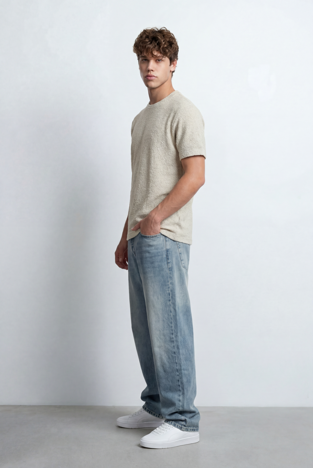 Men’s Open Knit T-Shirt Airy Texture Weave Design