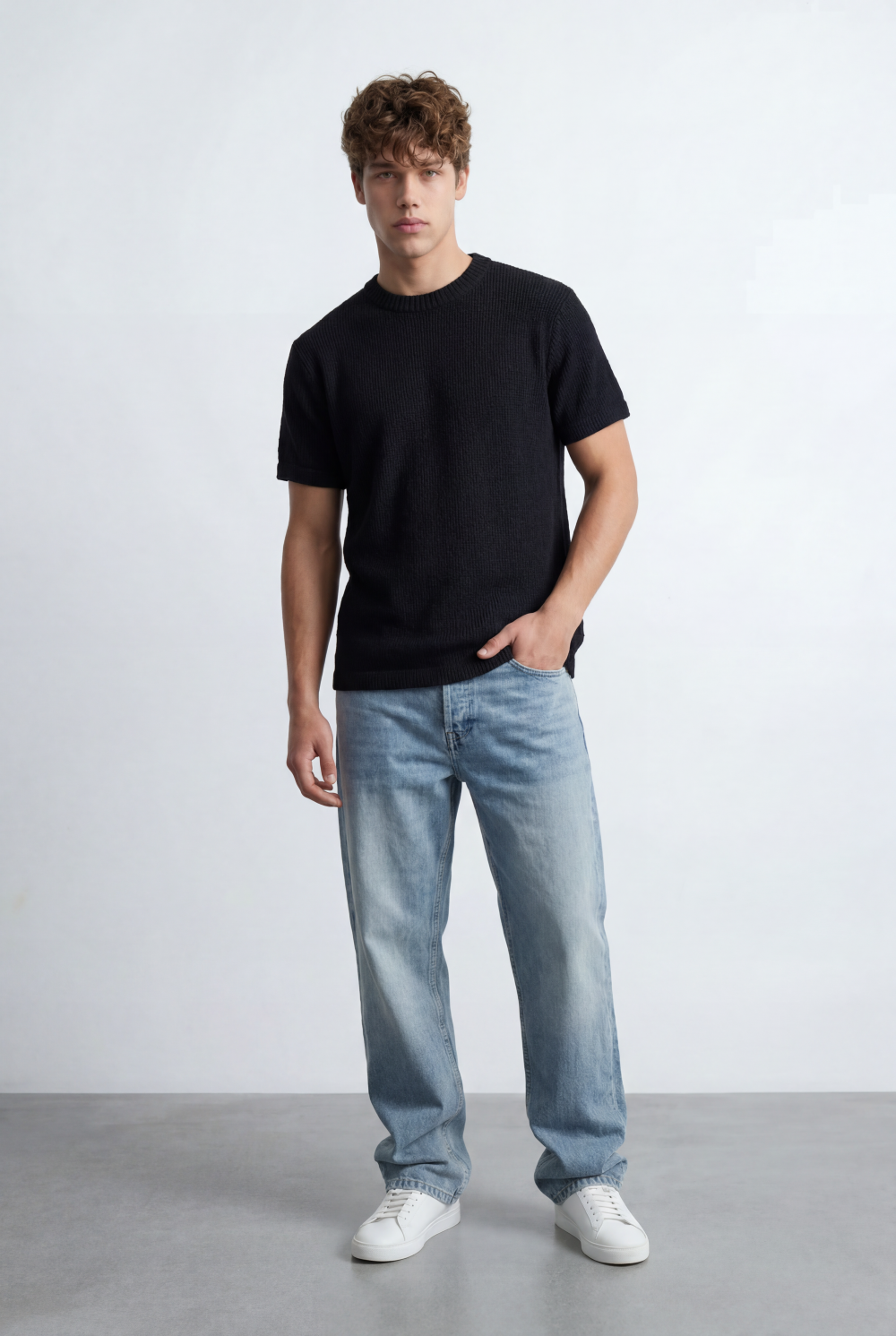 Men’s Open Knit T-Shirt Airy Texture Weave Design