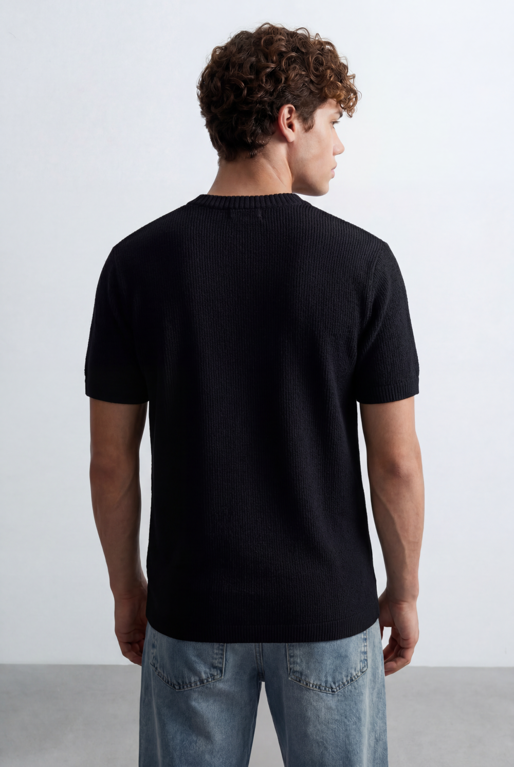 Men’s Open Knit T-Shirt Airy Texture Weave Design