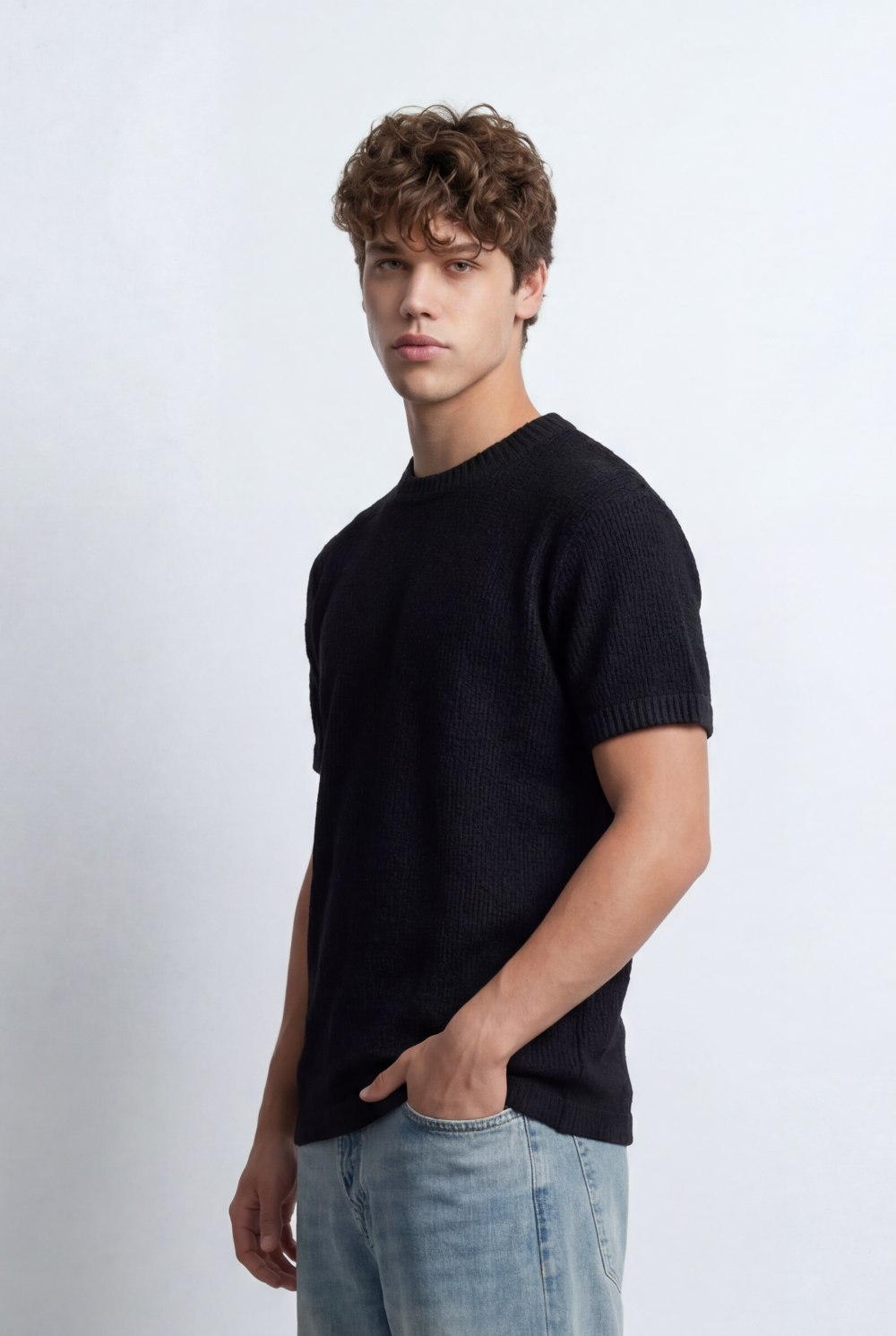 Men’s Open Knit T-Shirt Airy Texture Weave Design