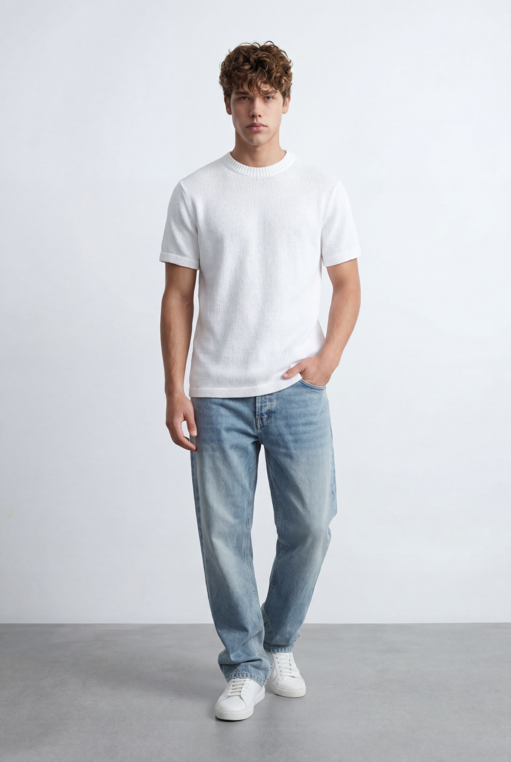 Men’s Open Knit T-Shirt Airy Texture Weave Design