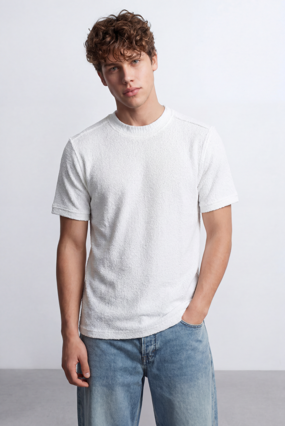Men’s Open Knit T-Shirt Airy Texture Weave Design