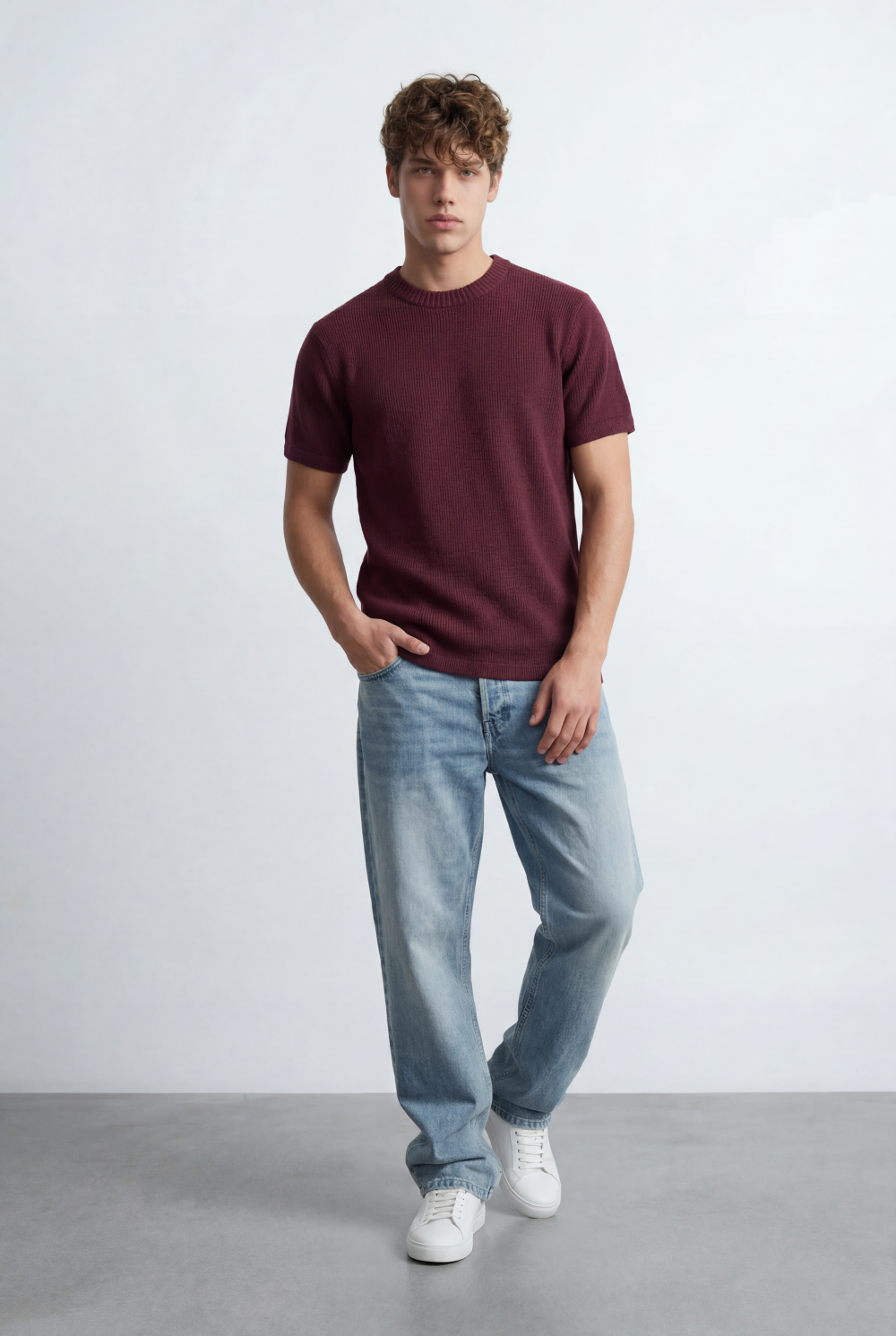 Men’s Open Knit T-Shirt Airy Texture Weave Design