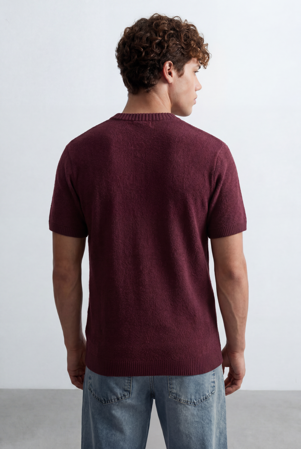 Men’s Open Knit T-Shirt Airy Texture Weave Design