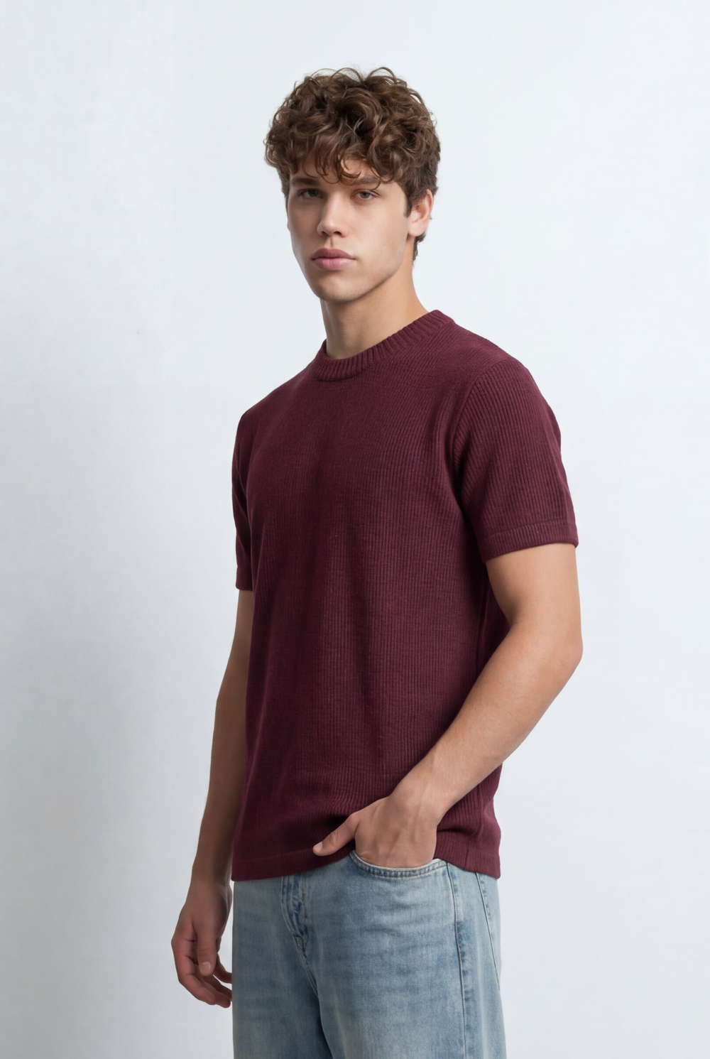 Men’s Open Knit T-Shirt Airy Texture Weave Design