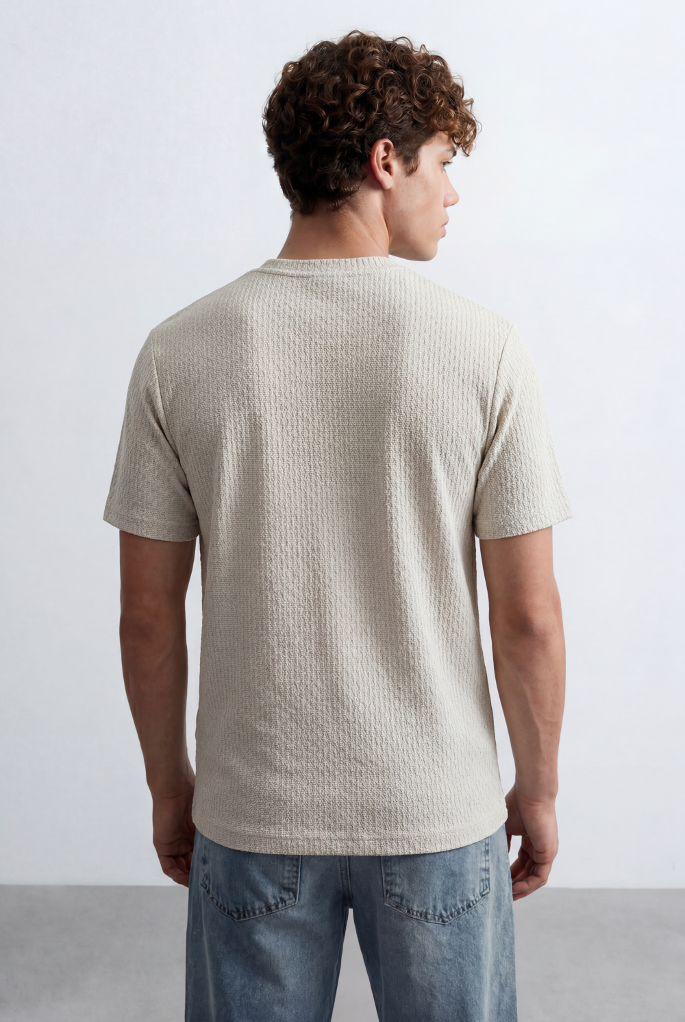 Men’s Textured Knit T-Shirt Ripple Pattern Surface