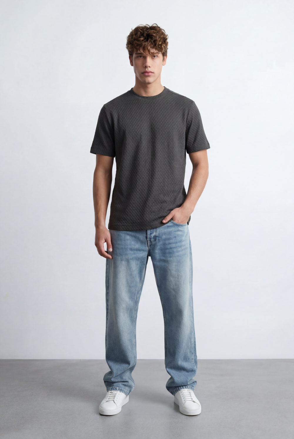 Men’s Textured Knit T-Shirt Ripple Pattern Surface