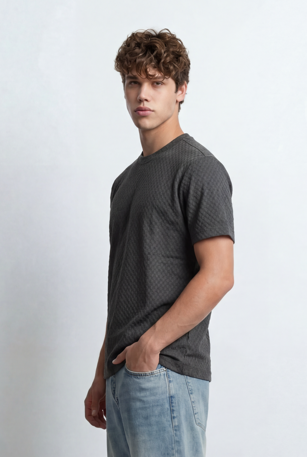 Men’s Textured Knit T-Shirt Ripple Pattern Surface