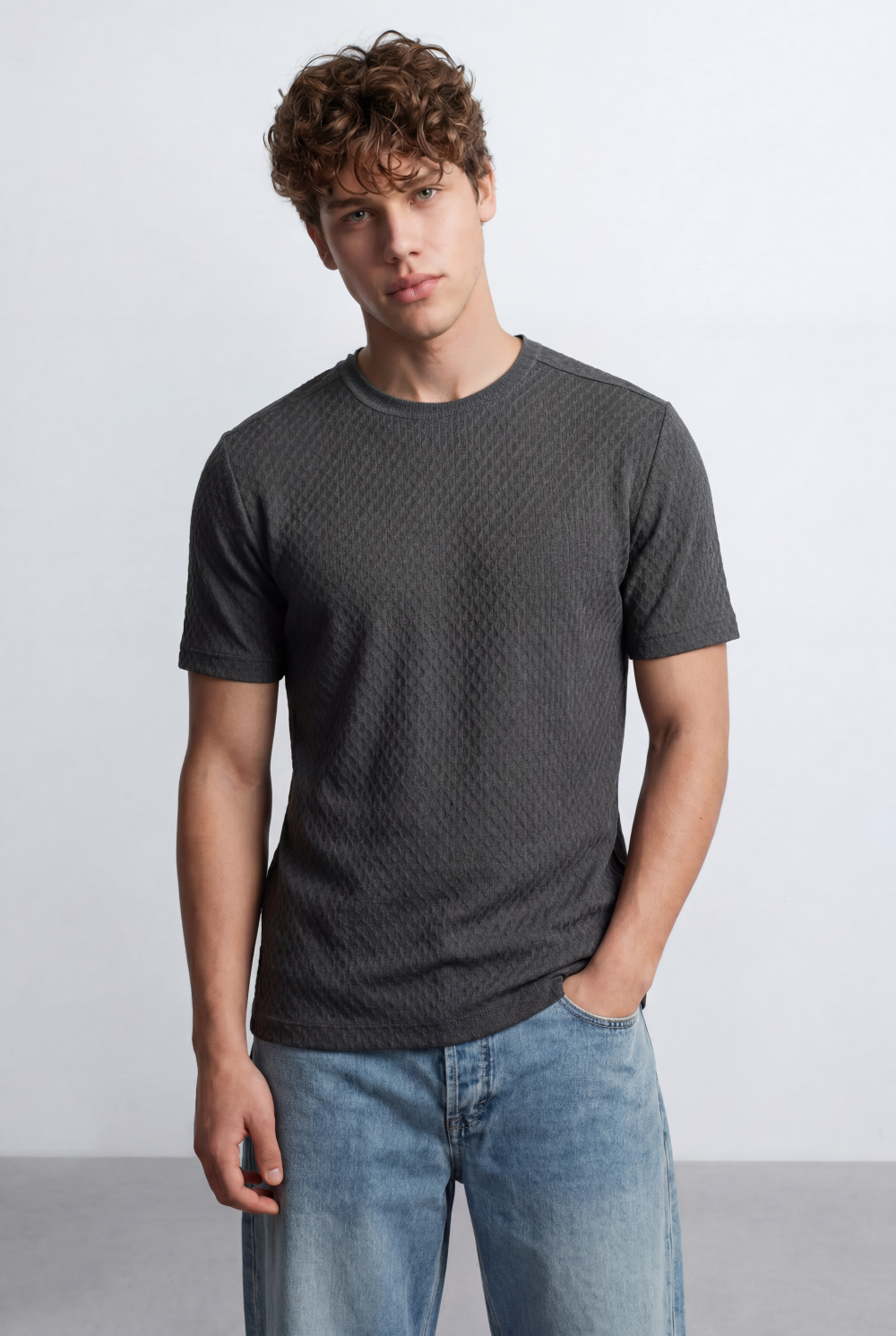Men’s Textured Knit T-Shirt Ripple Pattern Surface