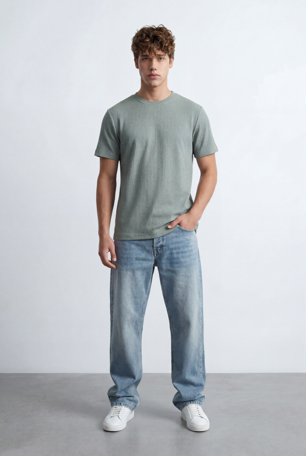 Men’s Textured Knit T-Shirt Ripple Pattern Surface