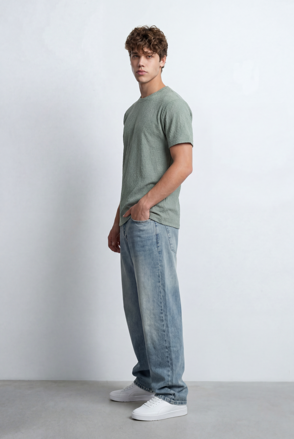 Men’s Textured Knit T-Shirt Ripple Pattern Surface
