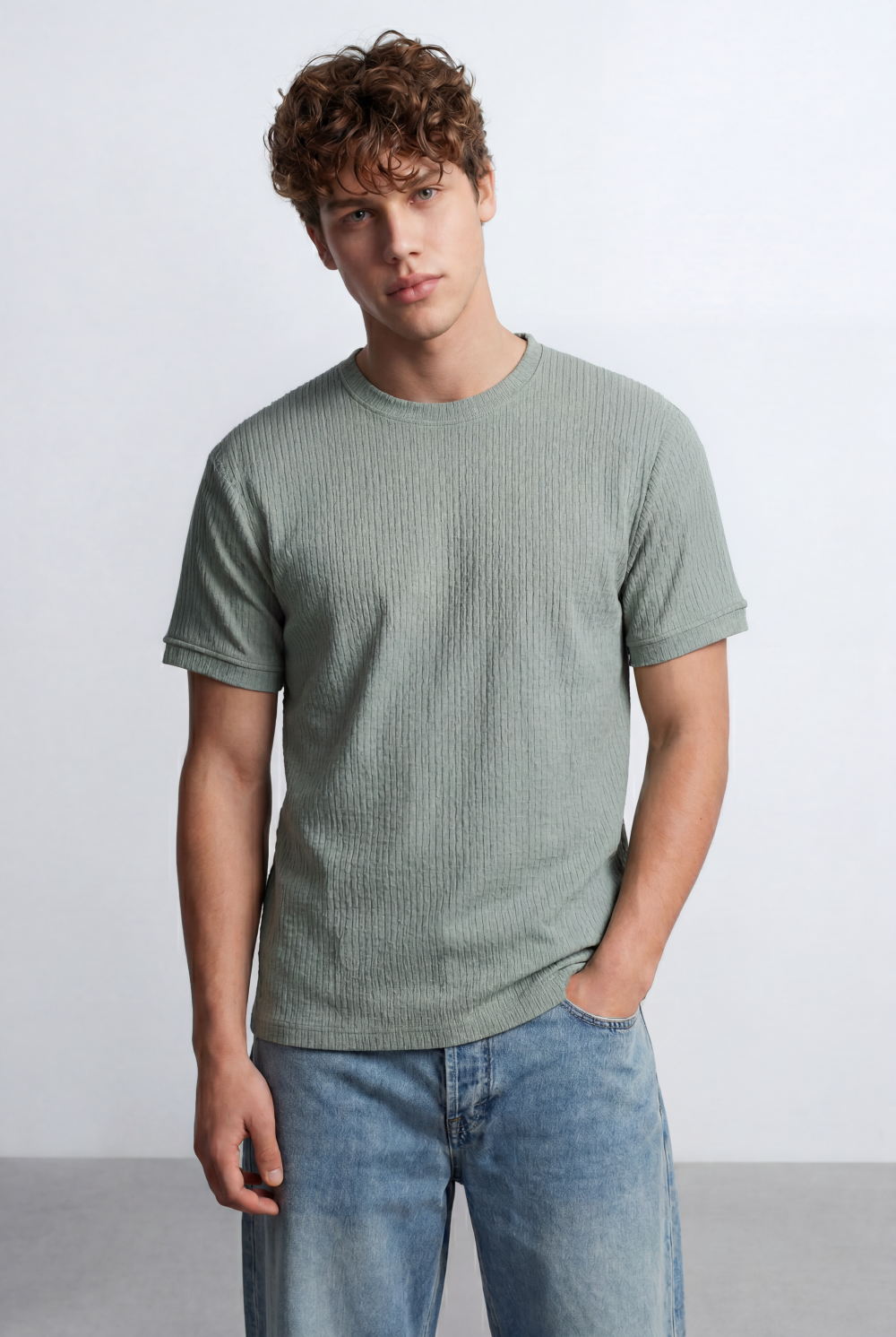 Men’s Textured Knit T-Shirt Ripple Pattern Surface