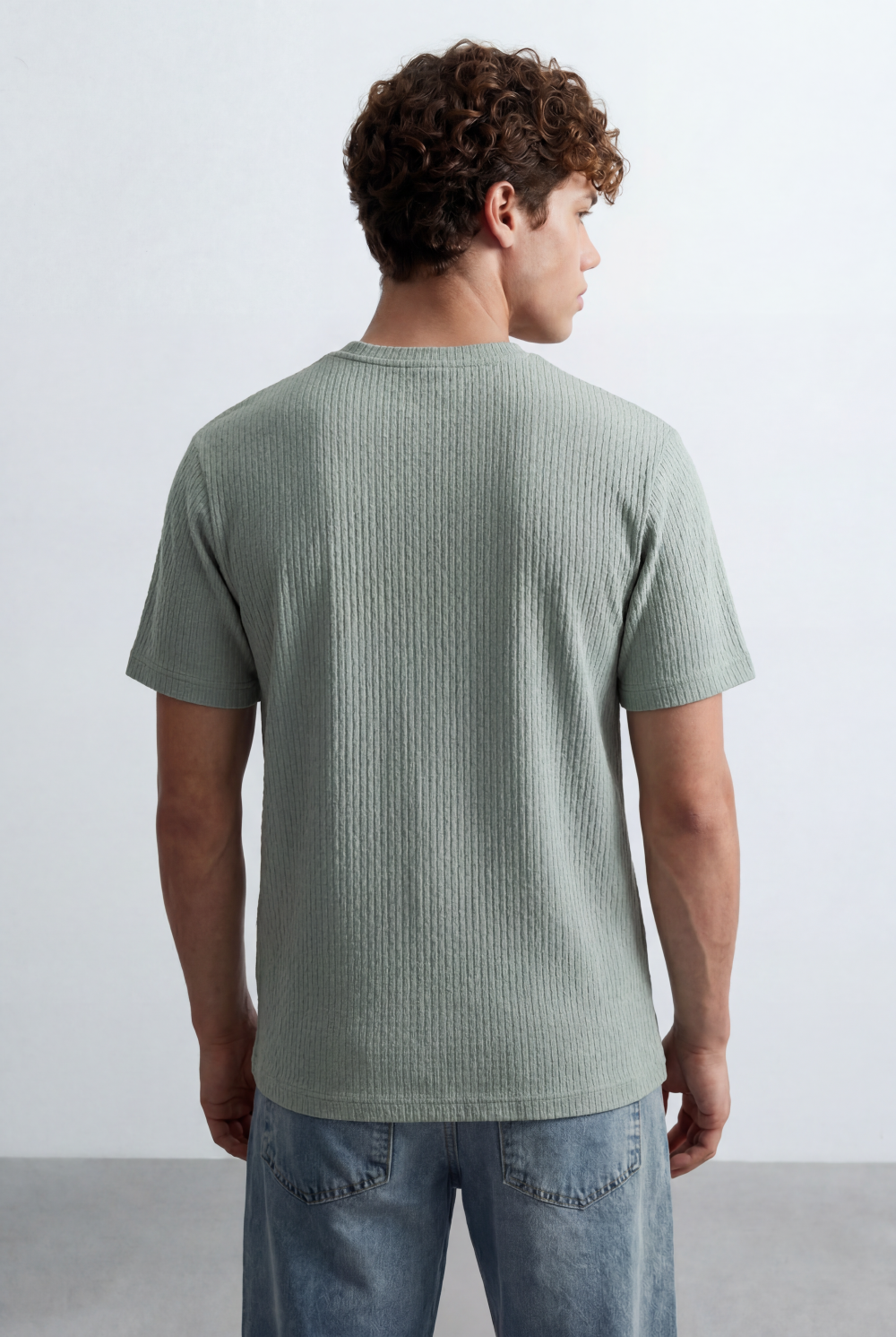 Men’s Textured Knit T-Shirt Ripple Pattern Surface