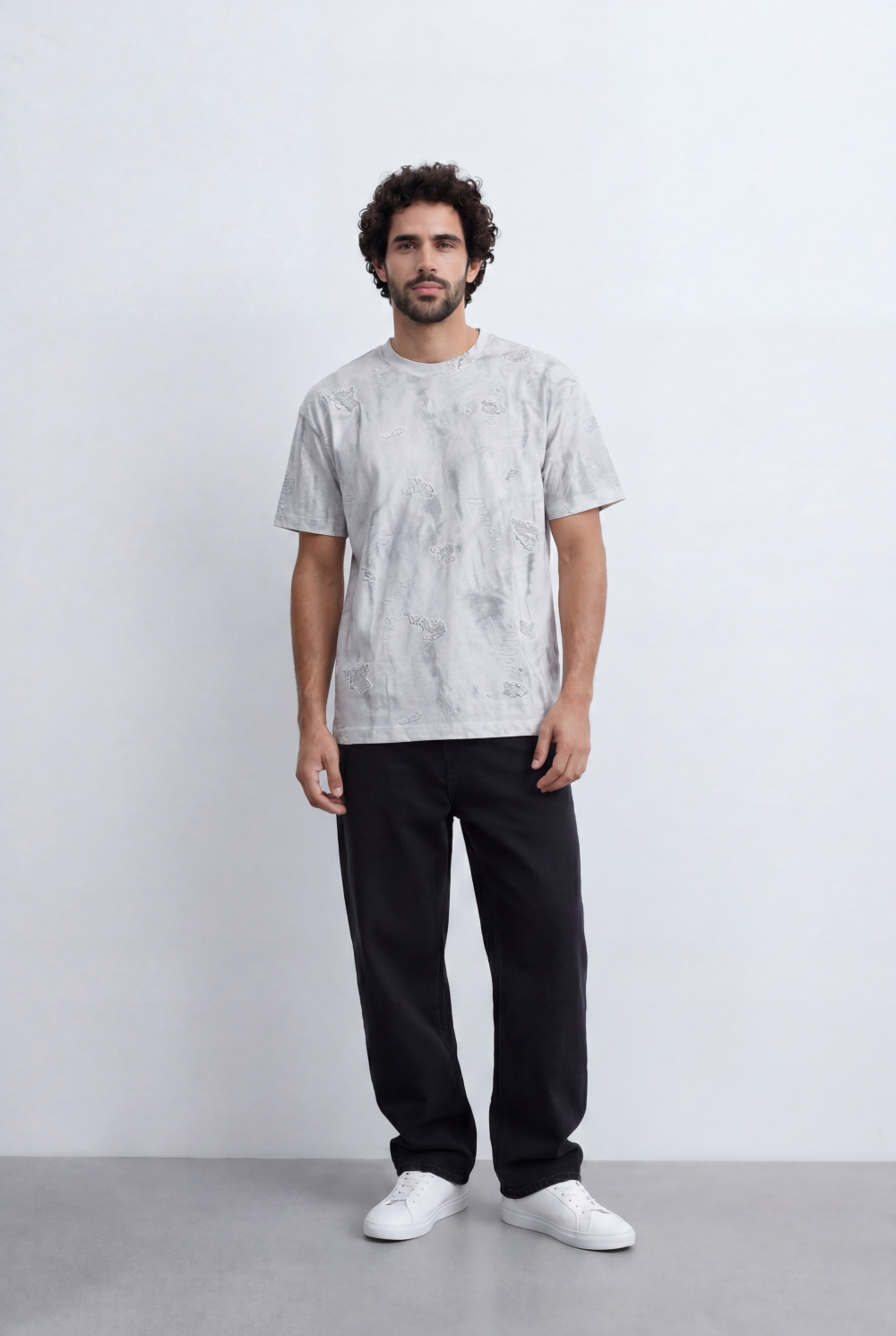 Men’s Textured Wash T-Shirt Tonal Embroidery Detail
