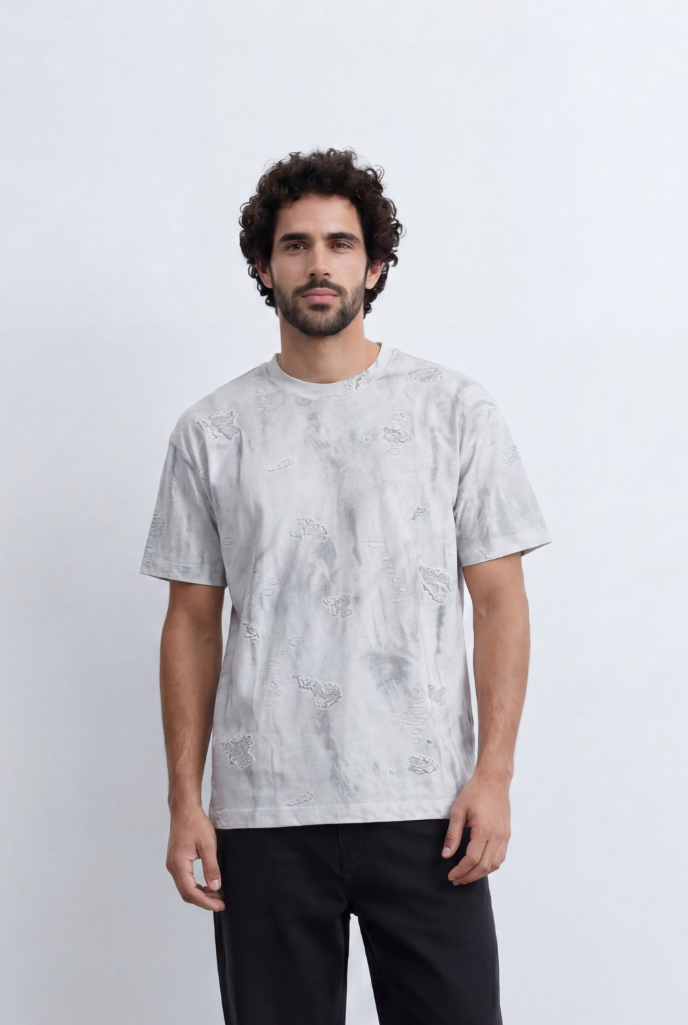 Men’s Textured Wash T-Shirt Tonal Embroidery Detail