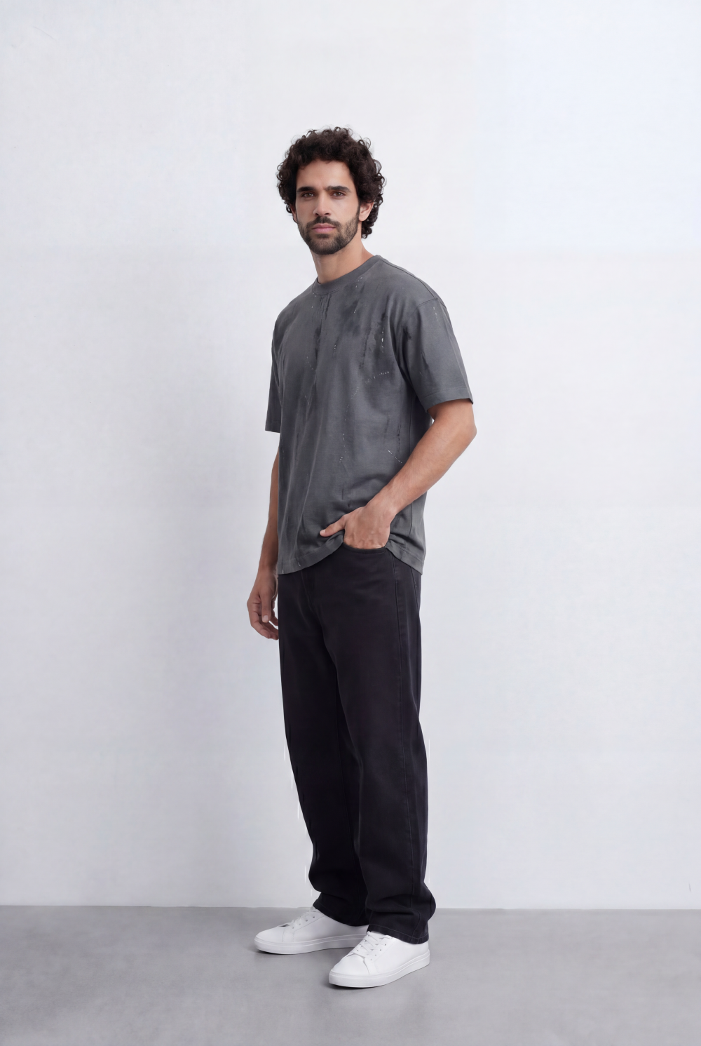 Men’s Abstract Wash T-Shirt Paint Effect Print