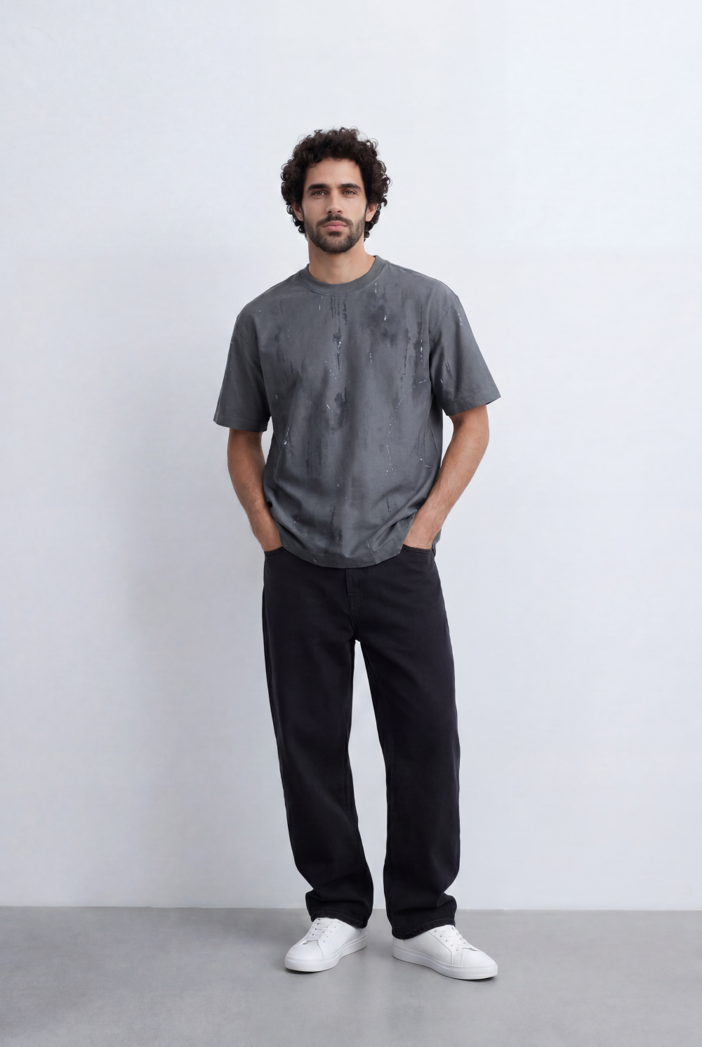 Men’s Abstract Wash T-Shirt Paint Effect Print
