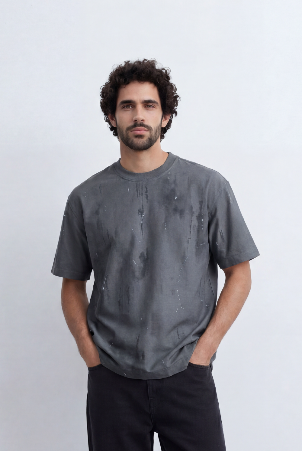 Men’s Abstract Wash T-Shirt Paint Effect Print