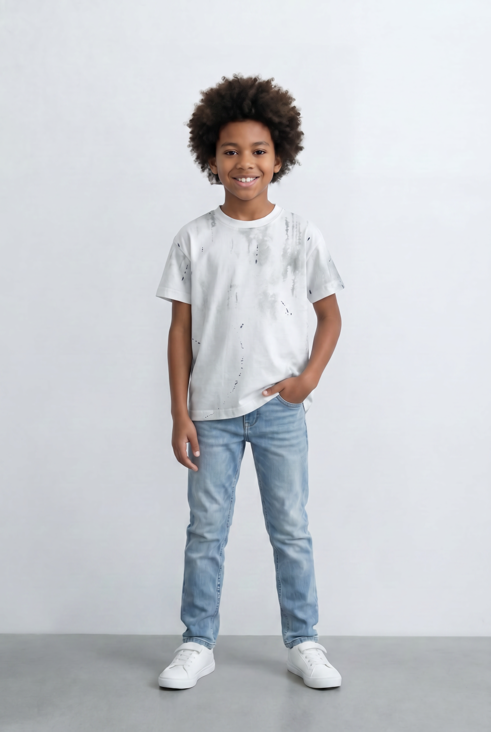 Boy's Washed Graphic T-Shirt Paint Splash Detail