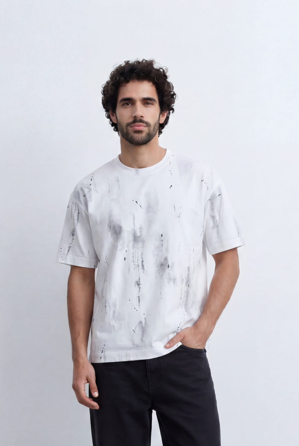Men’s Abstract Wash T-Shirt Paint Effect Print