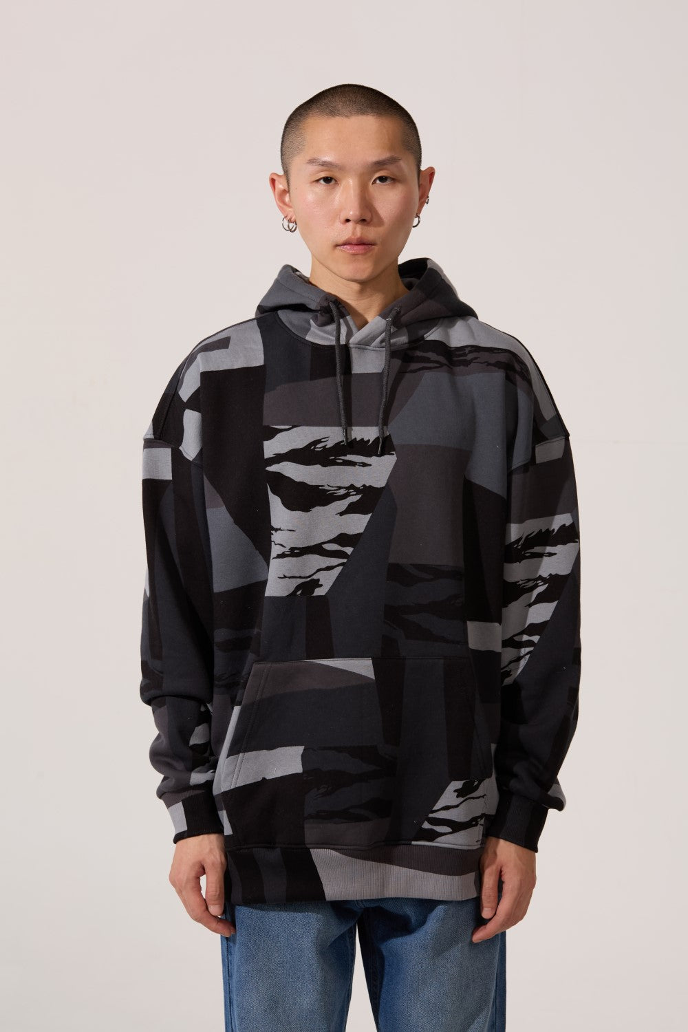 Men’s Camo Hoodie Slim Fit Visual Blocking