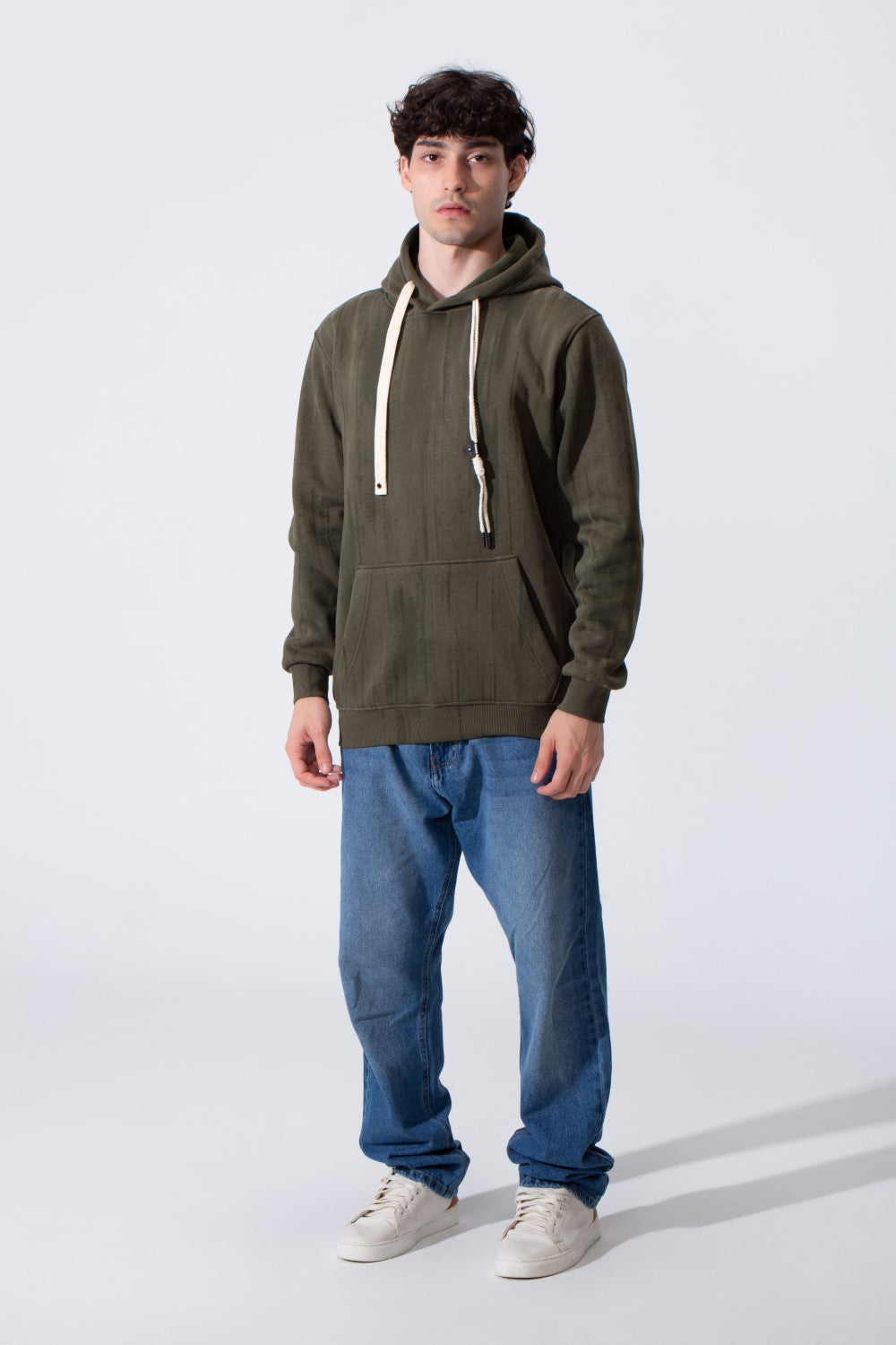 Contrast Drawstrings Slim Fit Men Hoodie