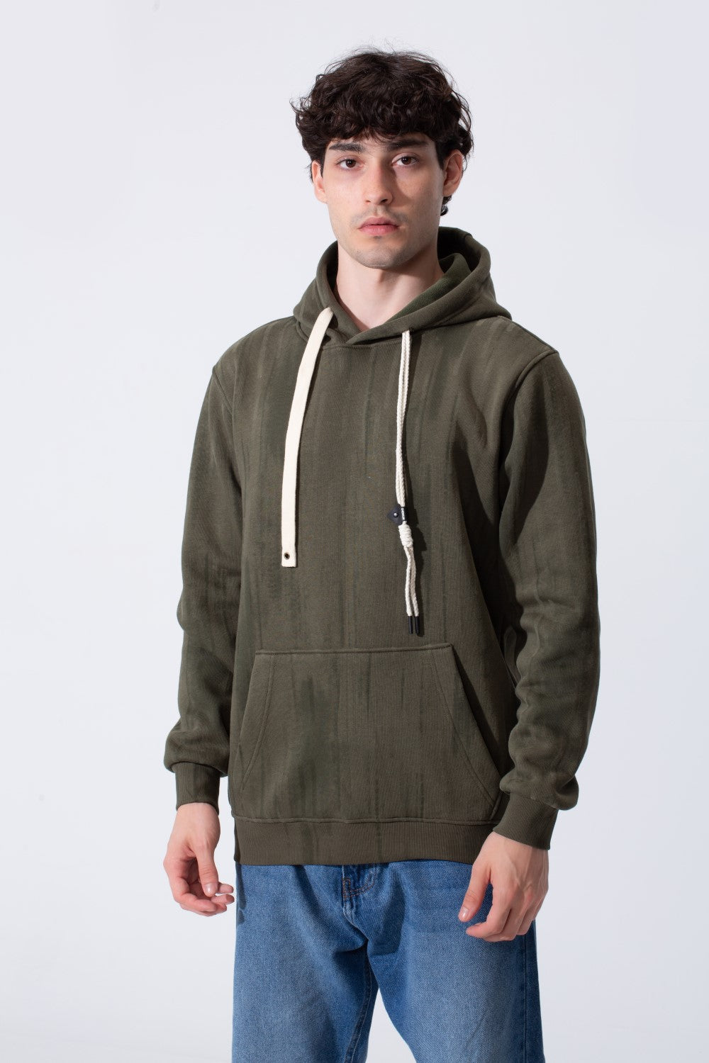 Contrast Drawstrings Slim Fit Men Hoodie
