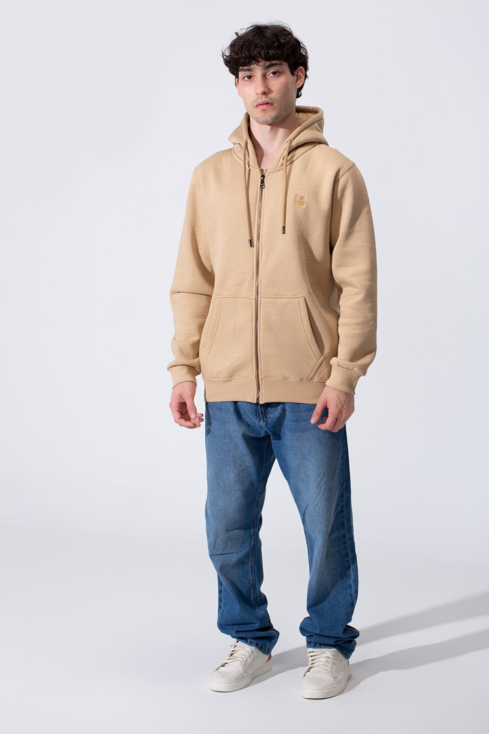 Plain Slim Fit Zip Men Hoodie