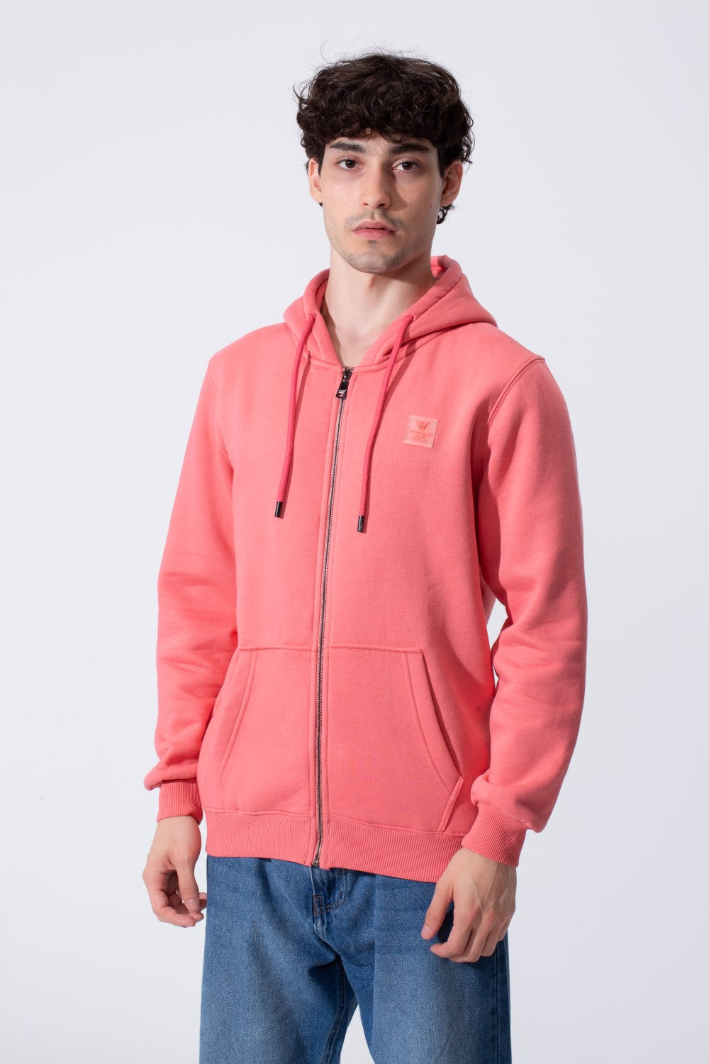 Plain Slim Fit Zip Men Hoodie