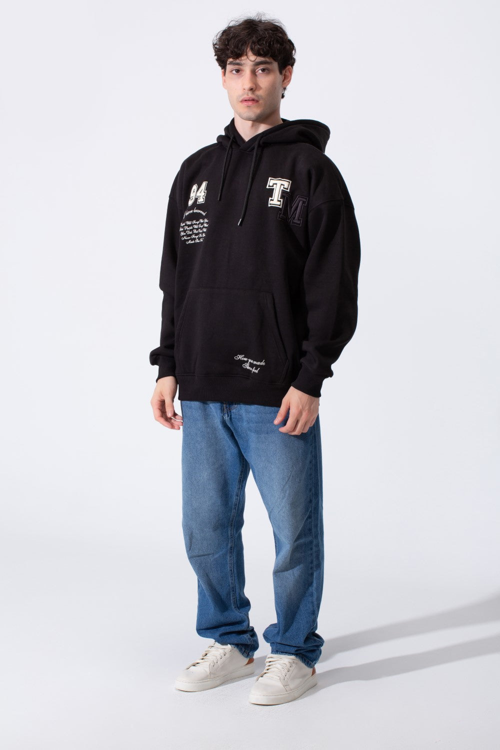Embroidery Kangaroo Pocket Men Hoodie