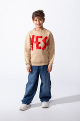 Boy's Front Yes Print Oversize Crew Neck Sweatshirt
