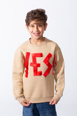 Boy's Front Yes Print Oversize Crew Neck Sweatshirt