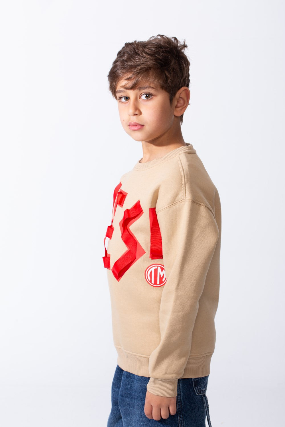 Boy's Front Yes Print Oversize Crew Neck Sweatshirt
