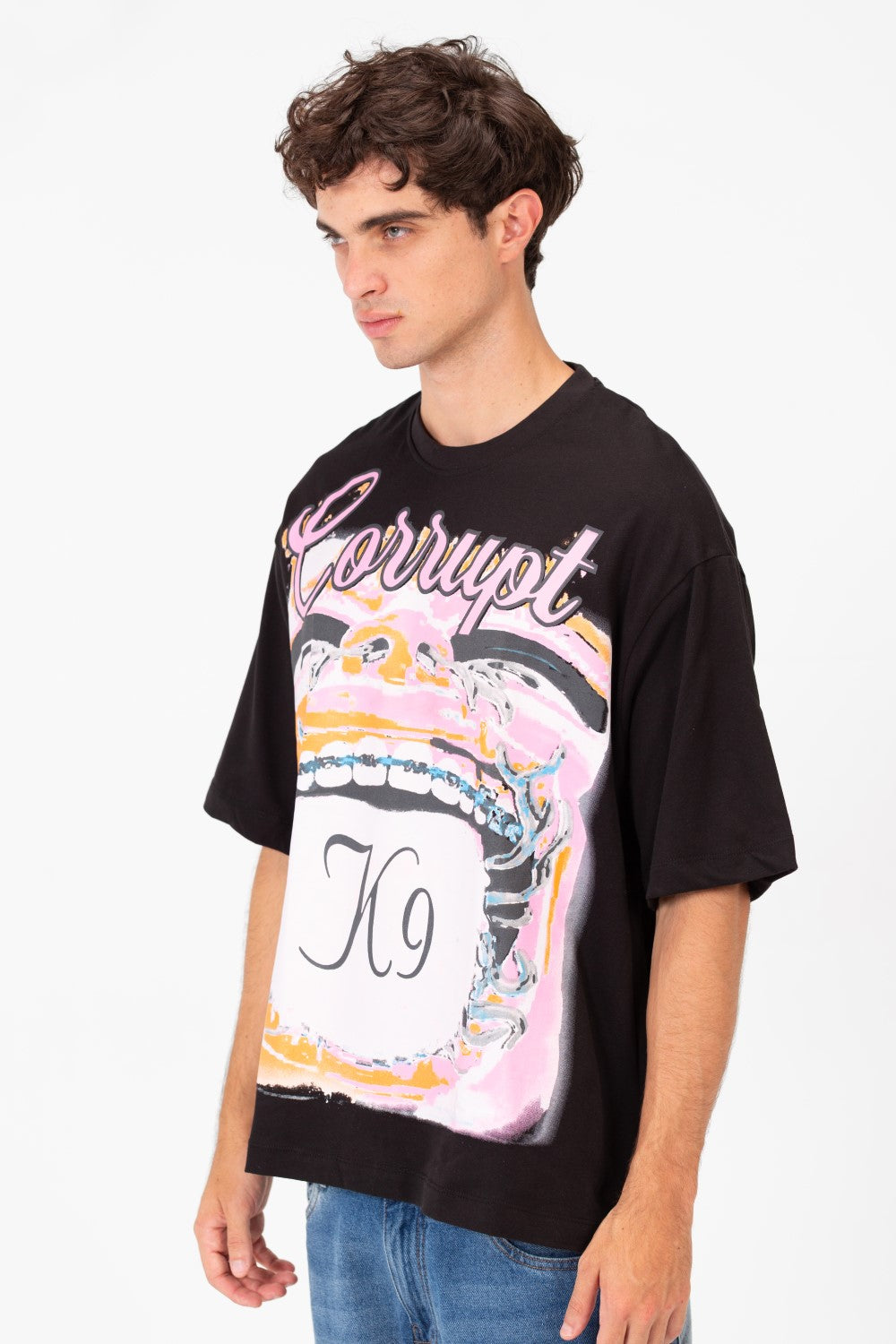 Men’s Graphic Bold Front CK9 Artwork Large Mouth Print T-Shirt