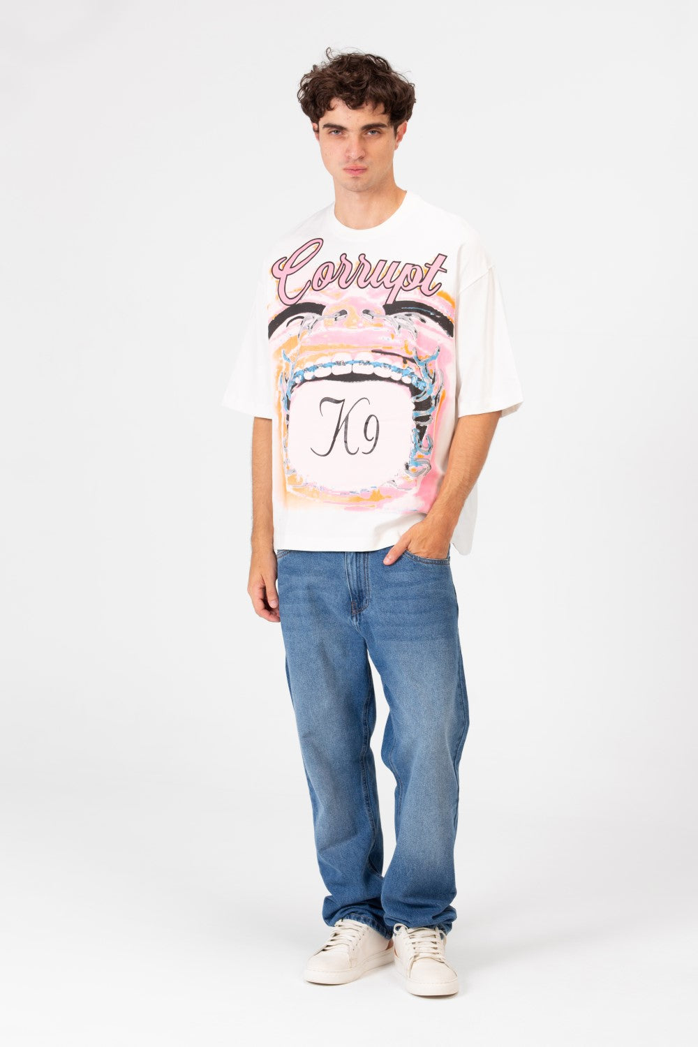 Men’s Graphic Bold Front CK9 Artwork Large Mouth Print T-Shirt