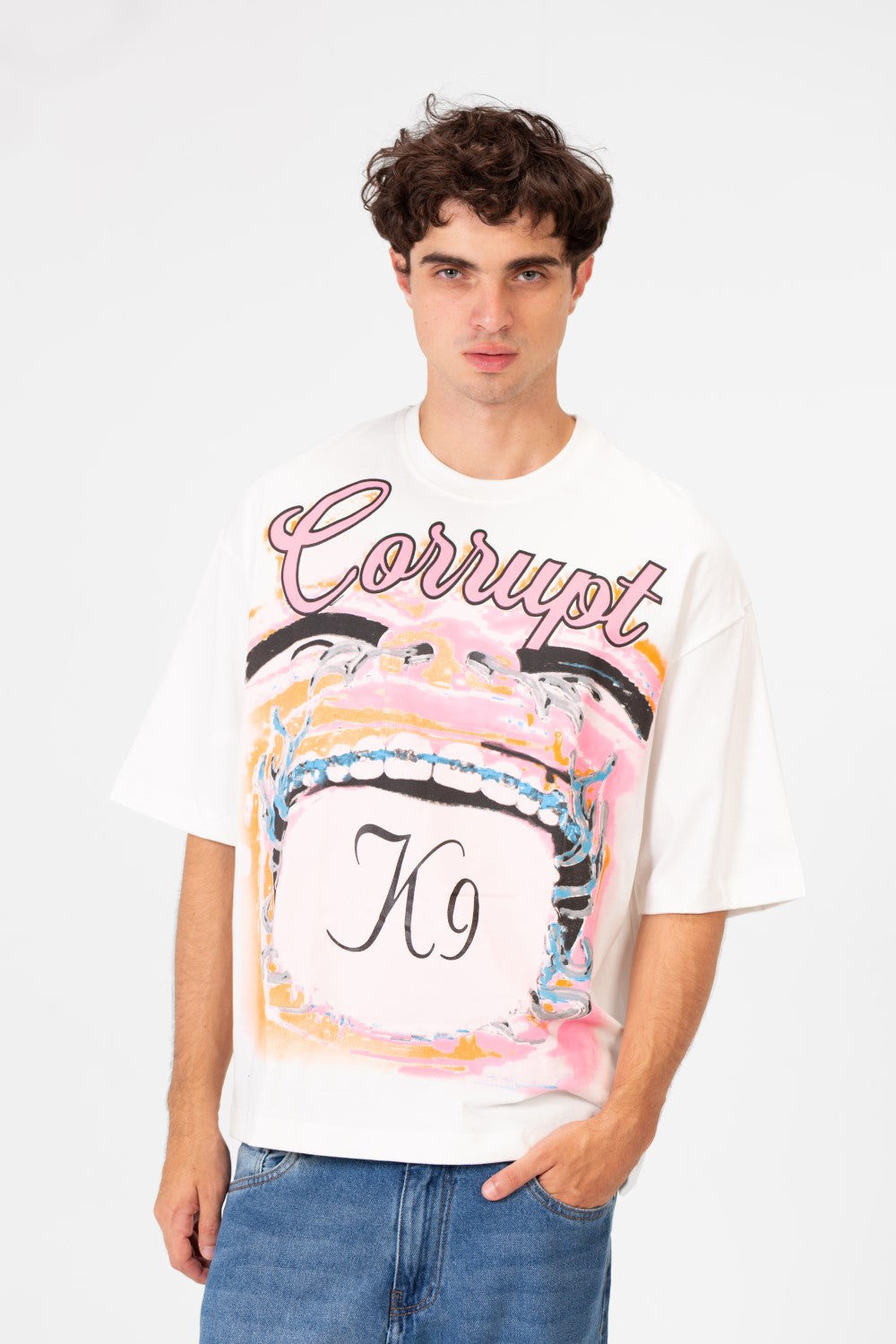 Men’s Graphic Bold Front CK9 Artwork Large Mouth Print T-Shirt