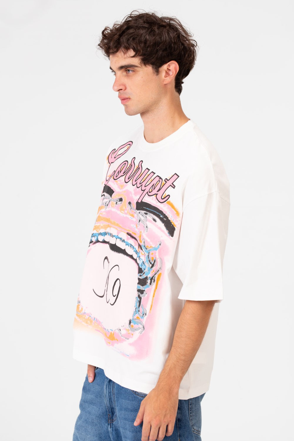 Men’s Graphic Bold Front CK9 Artwork Large Mouth Print T-Shirt