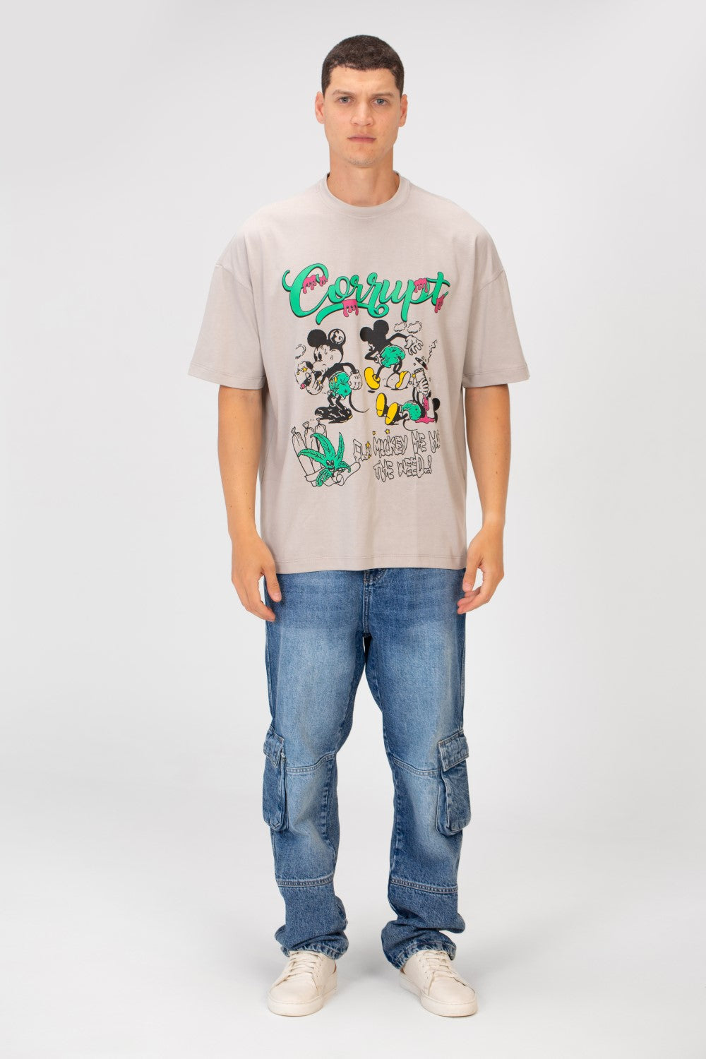 Men’s Oversized Graphic T-Shirt Cartoon Drip Logo Detail