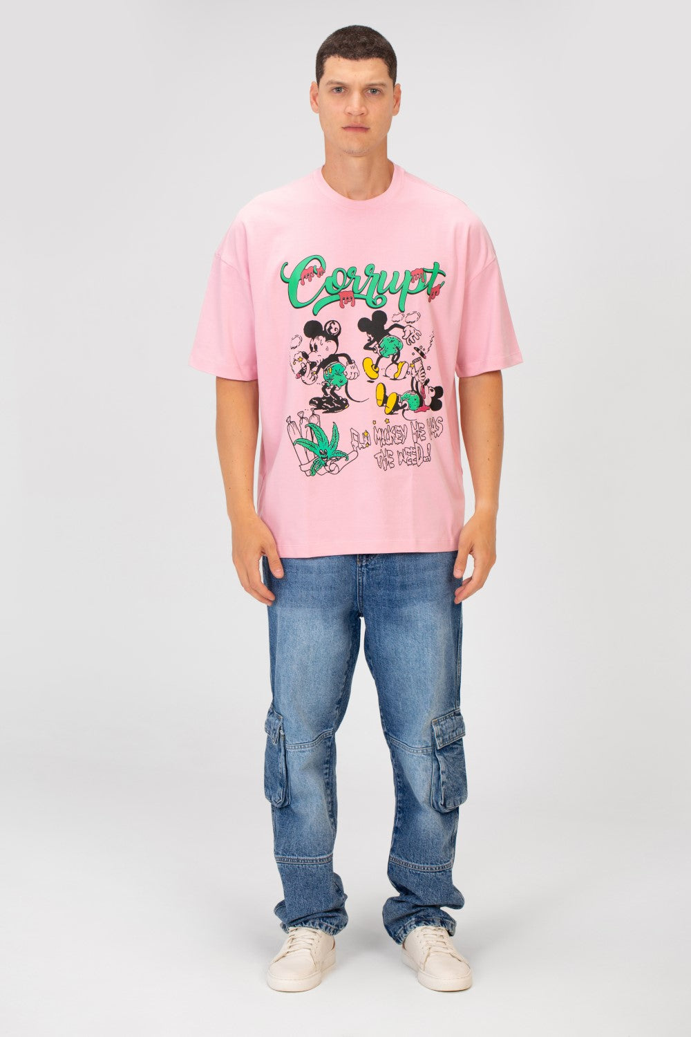 Men’s Oversized Graphic T-Shirt Cartoon Drip Logo Detail