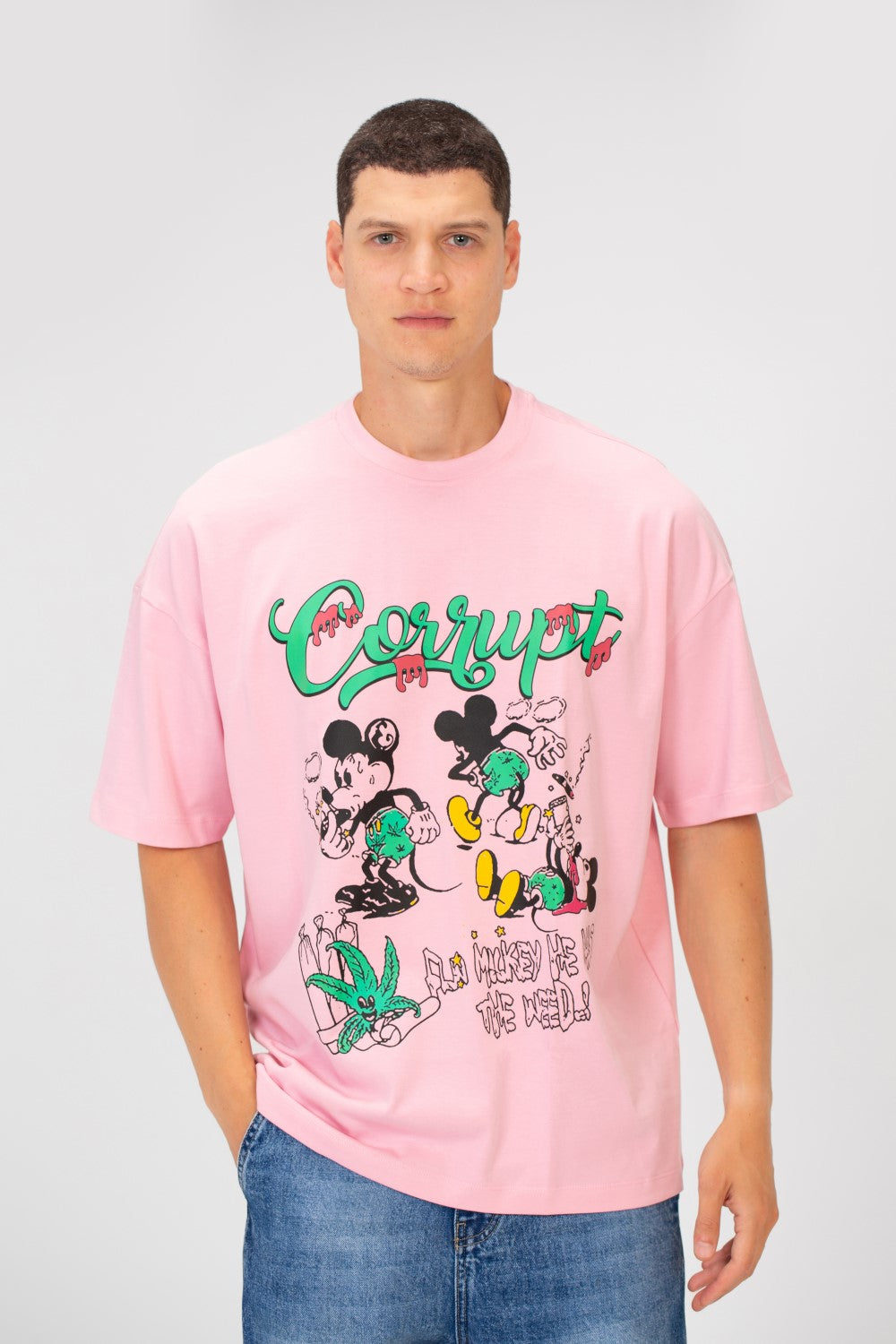 Men’s Oversized Graphic T-Shirt Cartoon Drip Logo Detail