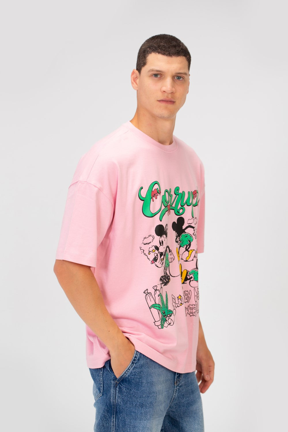 Men’s Oversized Graphic T-Shirt Cartoon Drip Logo Detail