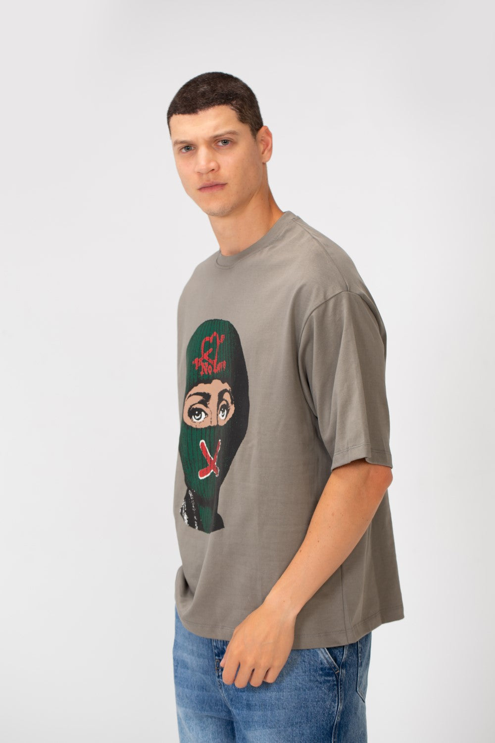 Men’s T-Shirt Oversized Bold Front Balaclava Artwork